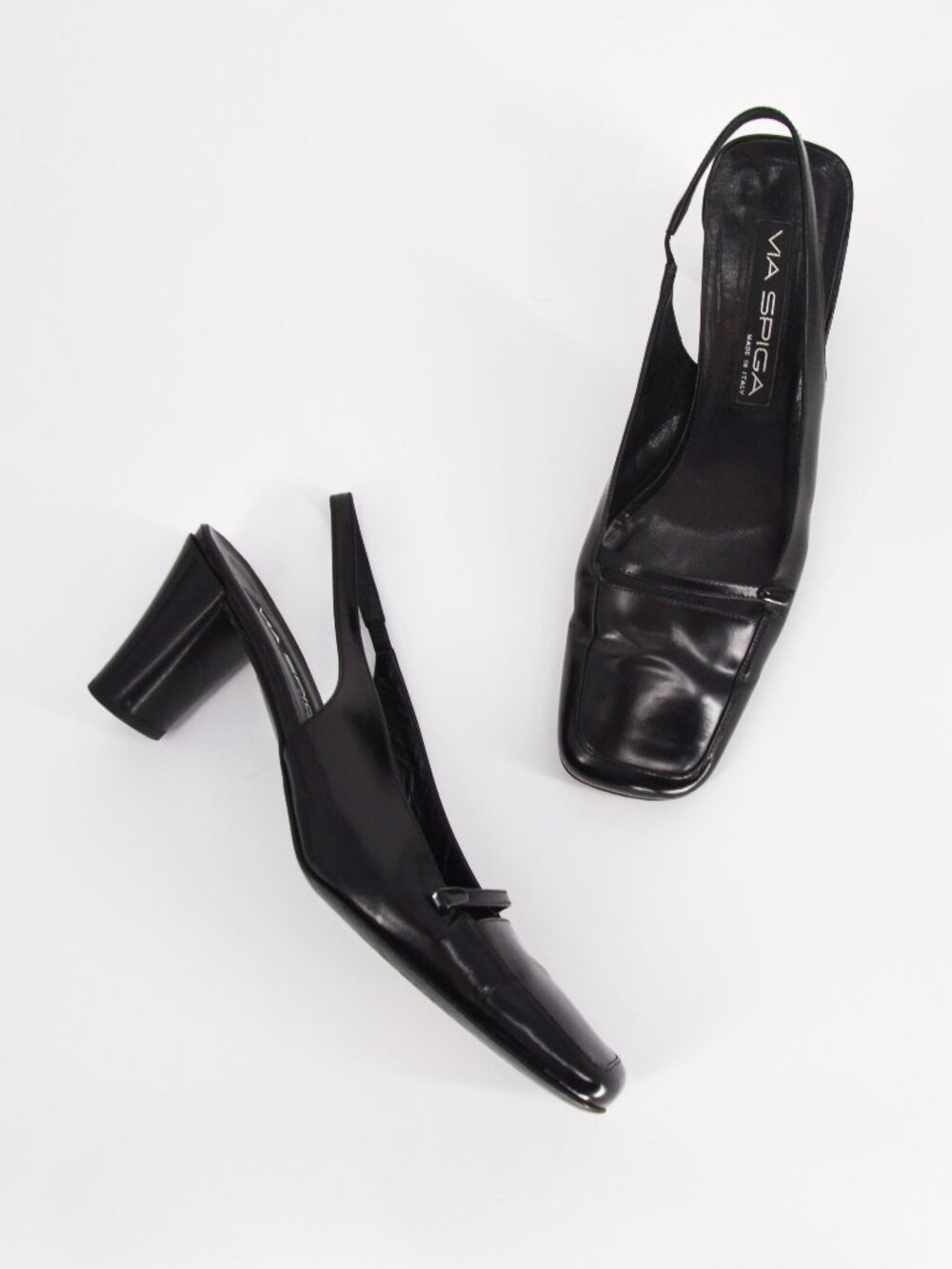 Via Spiga Slingback Block Heels Womens 8 Black Square Toe Italian Leather 3"